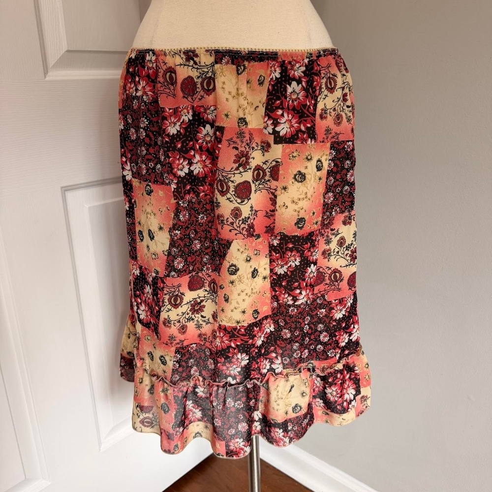 MULTICOLOR NO BOUNDARIES FLORAL PRINT PATCHWORK MIDI SKIRT